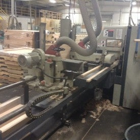 Used Friulmac Dual Feed Double End Trim Saw and Moulder Feeder