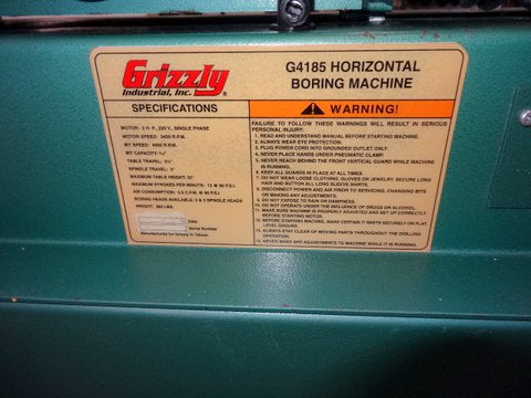 Used Grizzly Horizontal Pneumatic Boring Machine - G4185 - Photo 6