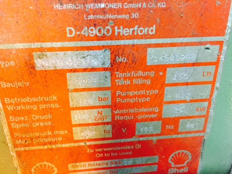 Used Wemhoner Model VOF-3-650/2 Hot Platen Hydraulic Laminating Press - Photo 6